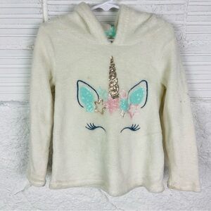 Cynthia Rowley fleece Cream sequins Unicorn Hoodie sweater for Kids size XS 4